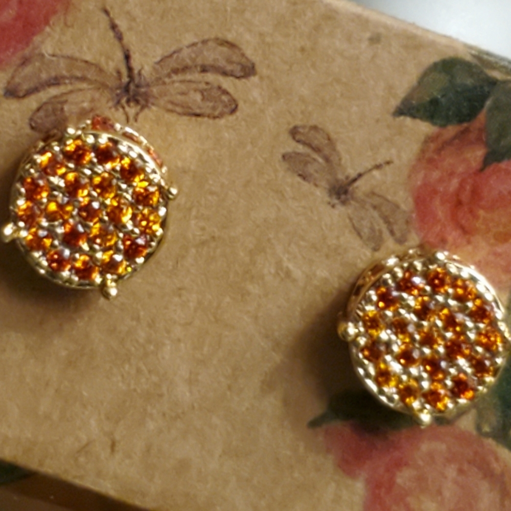 14k Gold Plated Ruby Red Garnet Post Earrings. - image 2